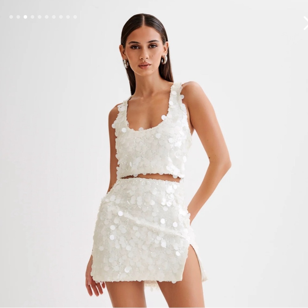 Meshki White Sequin Mini Skirt